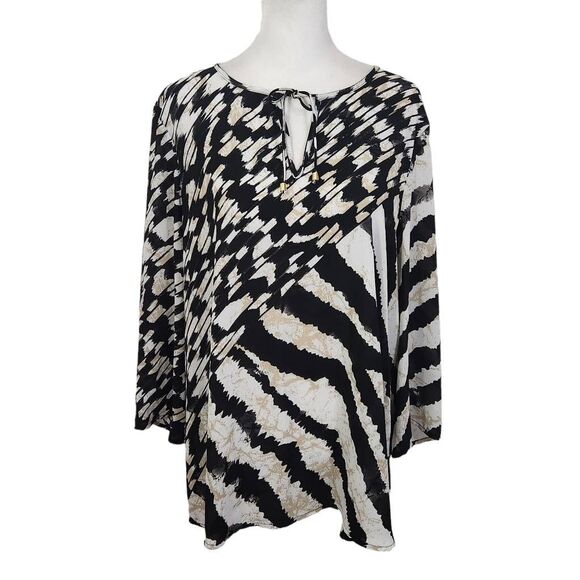 Rafaella Black and Cream Semi-Sheer Blouse Size XL Black and White Blouse - Picture 1 of 7